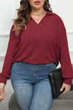 hulianfu Casual Solid Basic V Neck Plus Size Tops
