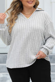 hulianfu Casual Solid Basic V Neck Plus Size Tops