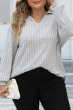 hulianfu Casual Solid Basic V Neck Plus Size Tops