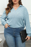 hulianfu Casual Solid Basic V Neck Plus Size Tops