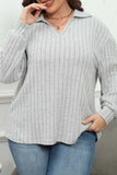 hulianfu Casual Solid Basic V Neck Plus Size Tops