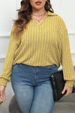 hulianfu Casual Solid Basic V Neck Plus Size Tops