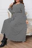 hulianfu Elegant Plaid With Belt O Neck A Line Plus Size Dresses