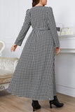 hulianfu Elegant Plaid With Belt O Neck A Line Plus Size Dresses