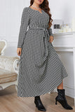 hulianfu Elegant Plaid With Belt O Neck A Line Plus Size Dresses