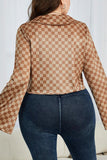 hulianfu Casual British Style Plaid Contrast Turndown Collar Plus Size Tops