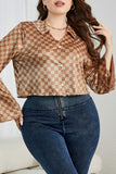 hulianfu Casual British Style Plaid Contrast Turndown Collar Plus Size Tops