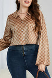 hulianfu Casual British Style Plaid Contrast Turndown Collar Plus Size Tops
