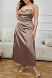 hulianfu Sexy Solid Backless Slit U Neck Sling Dress Plus Size Dresses