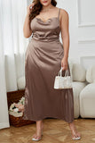 hulianfu Sexy Solid Backless Slit U Neck Sling Dress Plus Size Dresses