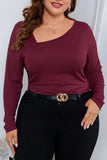 hulianfu Casual Solid Basic Oblique Collar Plus Size Tops