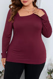 hulianfu Casual Solid Basic Oblique Collar Plus Size Tops
