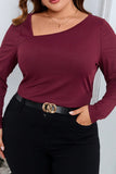 hulianfu Casual Solid Basic Oblique Collar Plus Size Tops