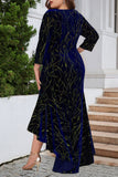 hulianfu Elegant Formal Solid Sequined Asymmetrical O Neck Trumpet Mermaid Plus Size Dresses