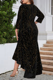 hulianfu Elegant Formal Solid Sequined Asymmetrical O Neck Trumpet Mermaid Plus Size Dresses