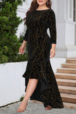 hulianfu Elegant Formal Solid Sequined Asymmetrical O Neck Trumpet Mermaid Plus Size Dresses