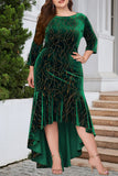 hulianfu Elegant Formal Solid Sequined Asymmetrical O Neck Trumpet Mermaid Plus Size Dresses
