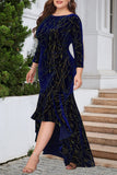 hulianfu Elegant Formal Solid Sequined Asymmetrical O Neck Trumpet Mermaid Plus Size Dresses