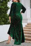 hulianfu Elegant Formal Solid Sequined Asymmetrical O Neck Trumpet Mermaid Plus Size Dresses