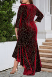 hulianfu Elegant Formal Solid Sequined Asymmetrical O Neck Trumpet Mermaid Plus Size Dresses
