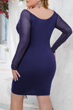 hulianfu Sexy Solid Draw String Mesh V Neck Wrapped Skirt Plus Size Dresses
