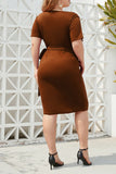 hulianfu Sexy Vacation Solid Bandage Fold V Neck Short Sleeve Dress Plus Size Dresses