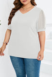 hulianfu Casual Solid Mesh V Neck Plus Size Tops