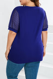 hulianfu Casual Solid Mesh V Neck Plus Size Tops