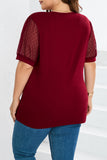 hulianfu Casual Solid Mesh V Neck Plus Size Tops