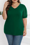 hulianfu Casual Solid Mesh V Neck Plus Size Tops