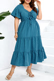 hulianfu Sweet Elegant Solid Pocket Frenulum V Neck A Line Plus Size Dresses