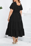 hulianfu Sweet Elegant Solid Pocket Frenulum V Neck A Line Plus Size Dresses