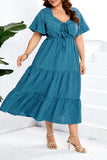 hulianfu Sweet Elegant Solid Pocket Frenulum V Neck A Line Plus Size Dresses