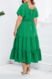 hulianfu Sweet Elegant Solid Pocket Frenulum V Neck A Line Plus Size Dresses