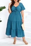hulianfu Sweet Elegant Solid Pocket Frenulum V Neck A Line Plus Size Dresses