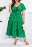 hulianfu Sweet Elegant Solid Pocket Frenulum V Neck A Line Plus Size Dresses