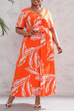 hulianfu Vintage Elegant Geometric Print Bandage V Neck Printed Dress Plus Size Dresses