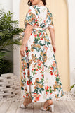 hulianfu Vintage Elegant Geometric Print Bandage V Neck Printed Dress Plus Size Dresses