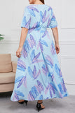 hulianfu Vintage Elegant Geometric Print Bandage V Neck Printed Dress Plus Size Dresses