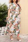 hulianfu Vintage Elegant Geometric Print Bandage V Neck Printed Dress Plus Size Dresses