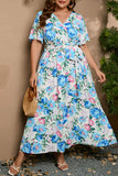 hulianfu Vintage Elegant Geometric Print Bandage V Neck Printed Dress Plus Size Dresses