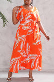 hulianfu Vintage Elegant Geometric Print Bandage V Neck Printed Dress Plus Size Dresses