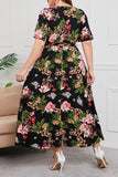 hulianfu Vintage Elegant Geometric Print Bandage V Neck Printed Dress Plus Size Dresses