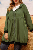 hulianfu Casual Solid Draw String Zipper Hooded Collar Plus Size Overcoat
