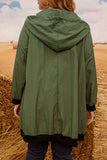 hulianfu Casual Solid Draw String Zipper Hooded Collar Plus Size Overcoat