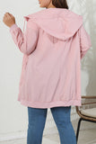 hulianfu Casual Solid Draw String Zipper Hooded Collar Plus Size Overcoat