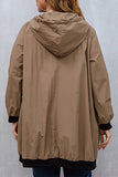 hulianfu Casual Solid Draw String Zipper Hooded Collar Plus Size Overcoat