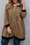 hulianfu Casual Solid Draw String Zipper Hooded Collar Plus Size Overcoat