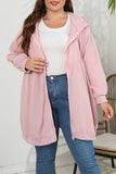 hulianfu Casual Solid Draw String Zipper Hooded Collar Plus Size Overcoat