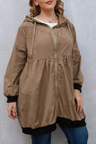 hulianfu Casual Solid Draw String Zipper Hooded Collar Plus Size Overcoat
